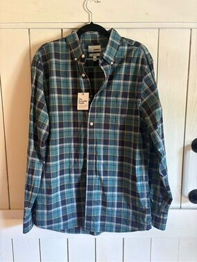 Sonoma Teal and Navy Plaid Button-Down Shirt